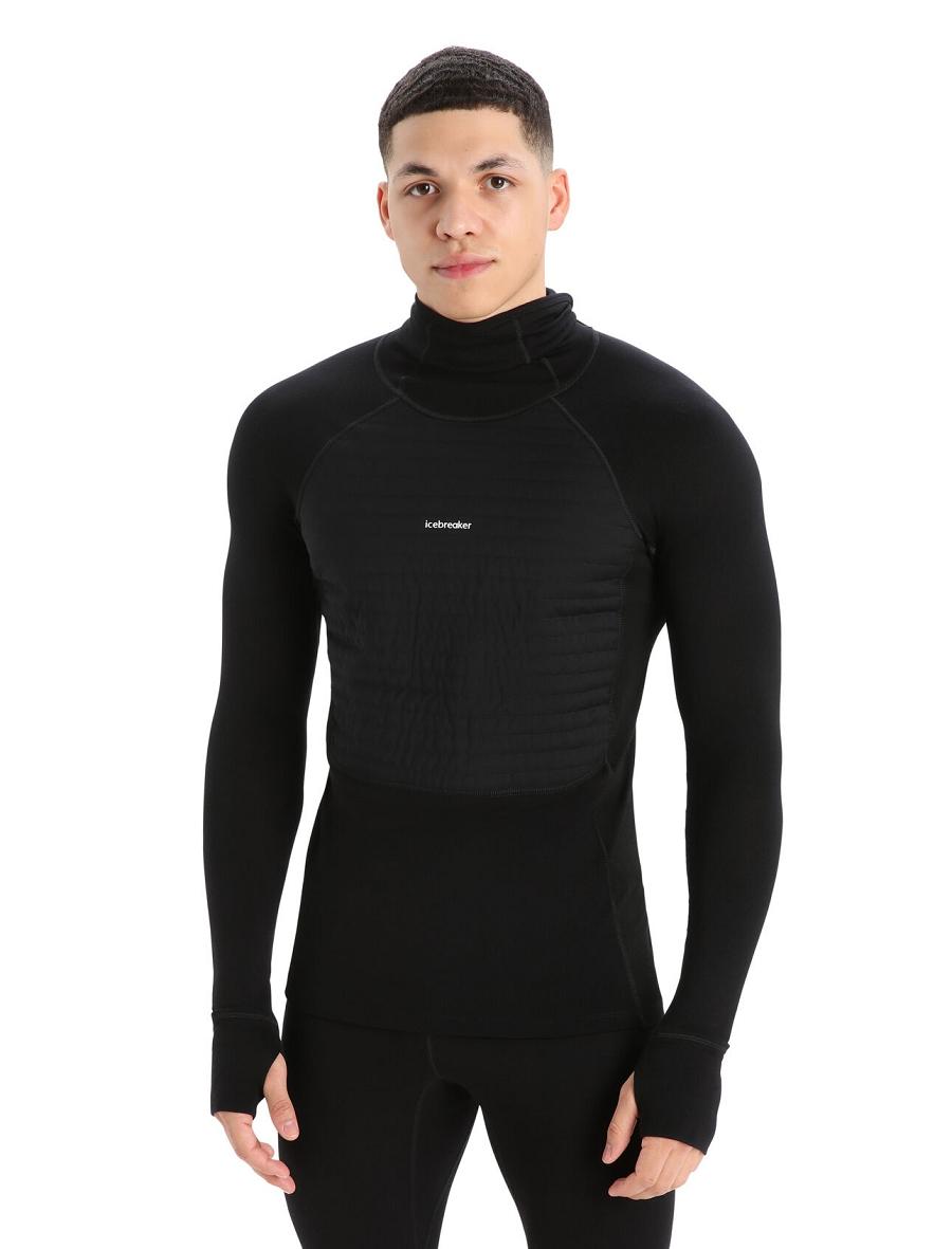 Men\'s Icebreaker ZoneKnit™ Merino Insulated Long Sleeve Hoodie Base Layers Black | CA 1617AHKP